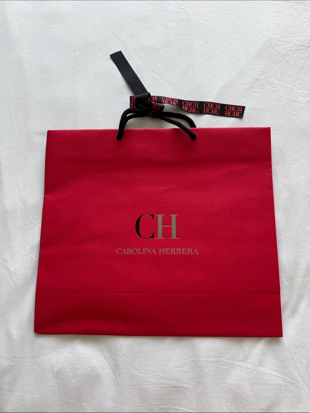 Carolina Herrera Red Tote Bag with Black Ribbon Handles